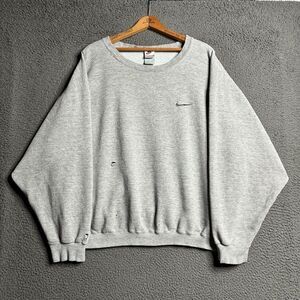 Vintage 90s Nike Men Large Gray Swoosh  Sweatshirt Crewneck Made USA Distressed
